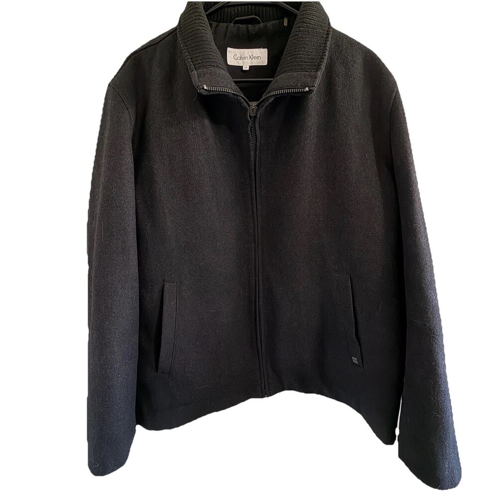 Calvin Klein Mens Large Wool Blend Full Zip Bomber Jacket Black Coat Defect